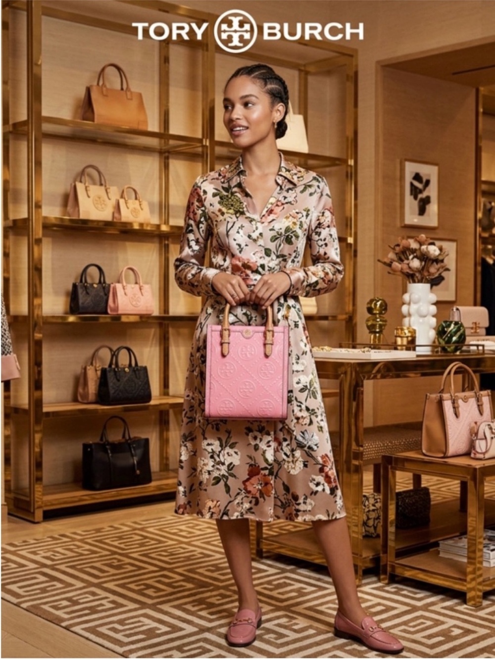 Like New ~ Tory Burch Mini T Monogrammed Pink Tote Handbag W/Shoulder Strap